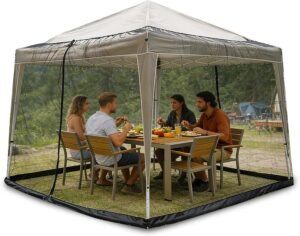 F FINEC 10' x 10' Gazebo Canopy Outdoor Mosquito Netting Screen with Zippered Doors